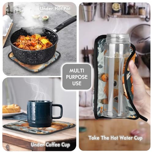 Squirrel Fall Oven Mitts and Pot Holders Sets (Orange)