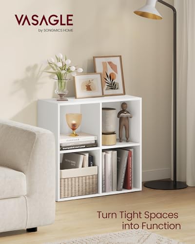 Bookshelf 4 Cubes Storage Organizer (1 Pack / 4 Cubes (9.4"D x 26"H) / Cloud White)
