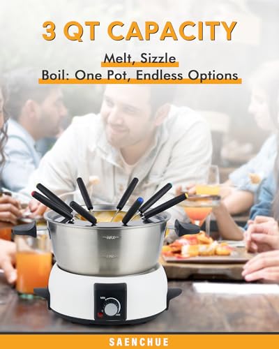 Electric Fondue Pot Set for Cheese & Chocolate (Silver)