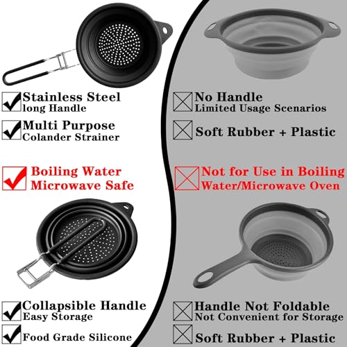 Silicone Collapsible Colander with Handle (Black)