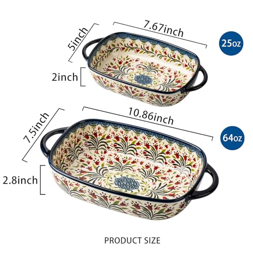 Baking Dish Ceramic Baking Pan Blue Casserole Dish Rectangular Baking Set 2pcs Bakeware Sets Single Serving Size Lasagna Pan Baking Dishes for oven (The tulip)