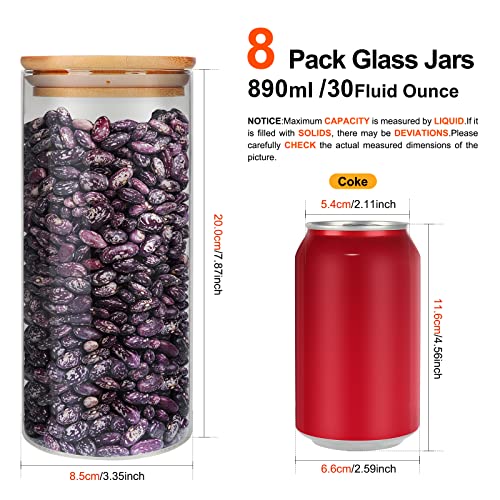 8 Pack 30 oz Glass Jars with Airtight Bamboo Lids for Kitchen (30 oz/890ml (8 pcs))