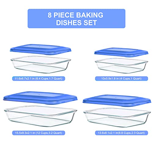 8 Pieces Glass Baking Dish with Lids (Blue)