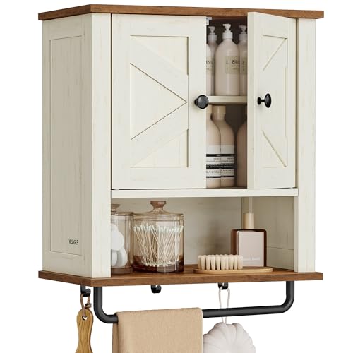 Bathroom Cabinet with Towel Bar (Rustic White / 2Doors（24"H）)