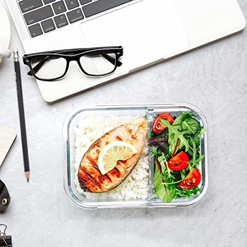 5 Pack,36 oz, 2 Compartments Glass Meal Prep Containers with Lids (Gray)