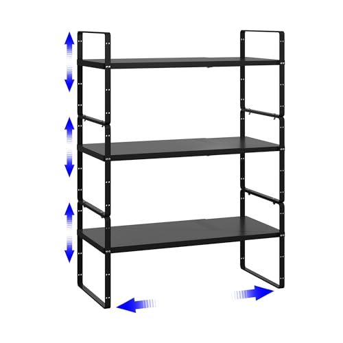 Expandable Cabinet Shelf Organizer (Black Small)