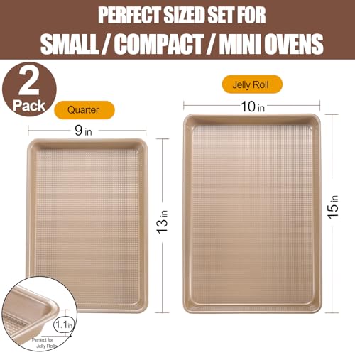 Cookie Sheets for Baking Nonstick (Sheet Pan 2 Pack (9x13 in & 15x10 in) Gold)