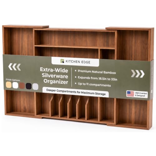 Silverware & Utensil Organizer (Natural Acacia / From 18" to 33" Wide)