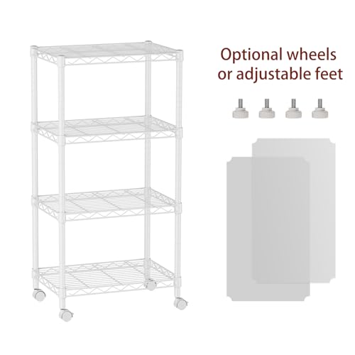 4 Small Wire Shelves Kitchen Pantry Close Home Organizers and Storage Bathroom Shelf Laundry Room Organization Adjustable Book Metal Garage Shelving Unit (White / 4-Tier 11.8"D X 17.3"W X 45.2"H)