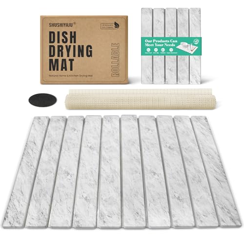 Stone Dish Drying Mat Collapsible Diatomaceous Earth Absorbent Mat Quick Dish Drying Pad Dish Rack Pad Match Any Counterto Multiple Usage for Kitchen (Light-Gray Frosted Pattern / 24" x 16")