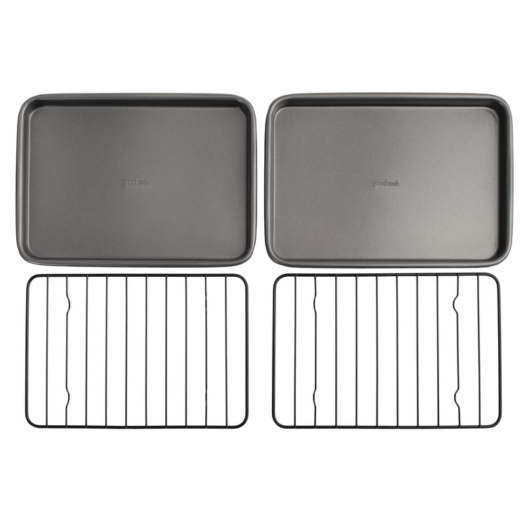 Set of 2 Nonstick Steel 9" x 6" Toaster Oven Mini Baking Sheets with Racks (9" x 6" (2- Piece Set) w/ Rack)
