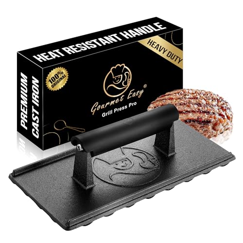 3 lbs Cast Iron BBQ Grill Press with Heat Resistant Handle (Grill Press Cast Iron)