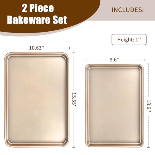 Baking Sheet Pan Set of 2 (9x13 inch & 10x15 inch Set / Champagne Gold)