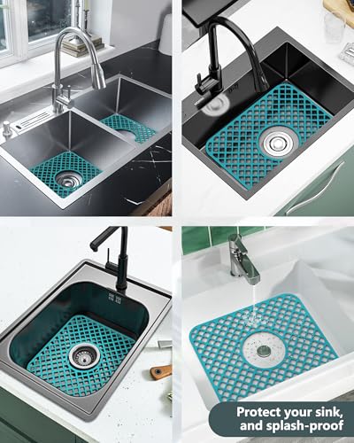 2 Pack Silicone Sink Mat Protector for Kitchen Sink (Green)