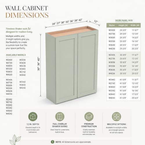 Wall Mounted Cabinet (Jade Green / 24" W x 12" D x 42" H)