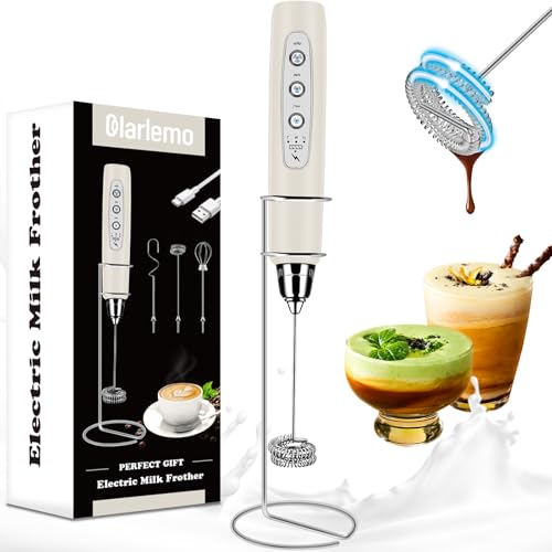 Milk Frother Handheld Rechargeable with Stand (with stand / Light Beige)