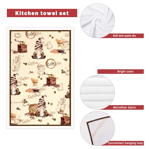 Vintage Coffee Kitchen Towels and Oven Mitts Set 4Pcs (Coffee)