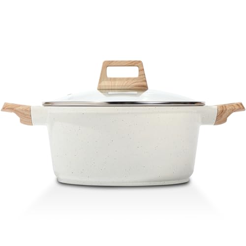 Nonstick Stock Pot with Lid (5.3 Quarts / White)