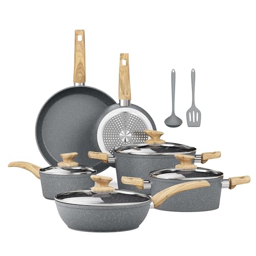 12pcs Pots and Pans Set Non Stick (Gray / 12 PCS Cookware Set)