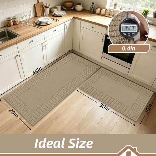Kitchen Rugs Non Slip Washable 2PCS (Taupe / 20"x30"+20"x48" (Rectangular))
