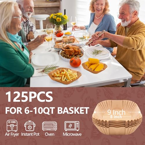 125 Pcs Unbleached Air Fryer Liners 9 Inch (9 Inch Square)