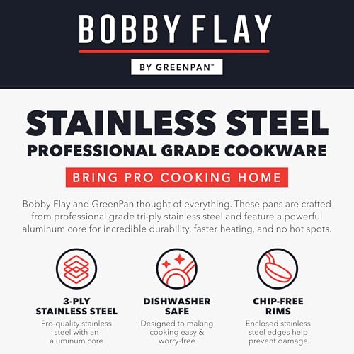 x Bobby Flay Stainless Steel 8” & 10” Frying Pan Skillet Set (8" and 10" Frying Pan Set / Stainless Steel)