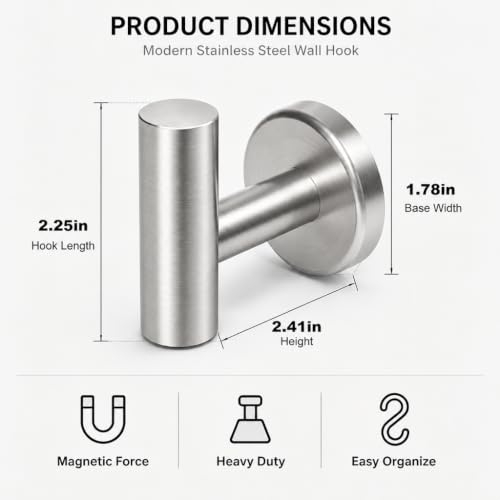 Magnetic Hooks Coat Magnet Hooks for Hanging (Silver 2pcs 1.78in)