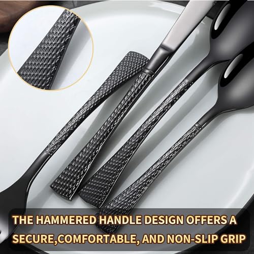 Hammered Black Silverware Set (Black / 20 Pieces Set)