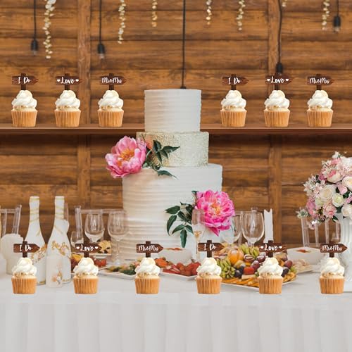 36 PCS Wedding Cupcake Toppers in Wood Rustic Wedding Cake Decoration (36 PCS)