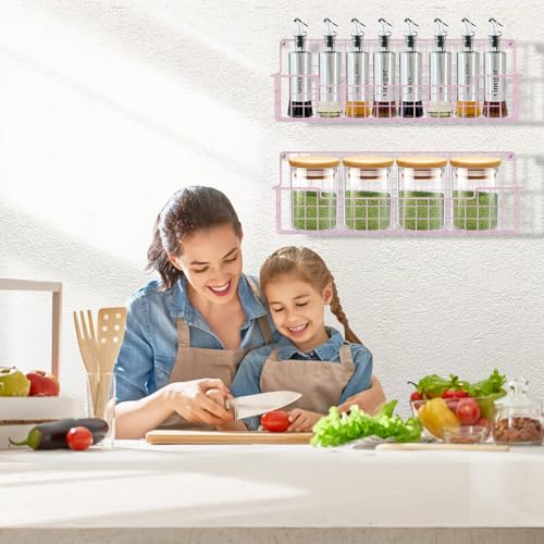Spice Rack, 4-Pack Seasoning Organizer Wall Mounted for Kitchen Storage Organization, Metal Spice Holder Shelf for Cabinet, Pantry, Pink (Pink-4 Pack)
