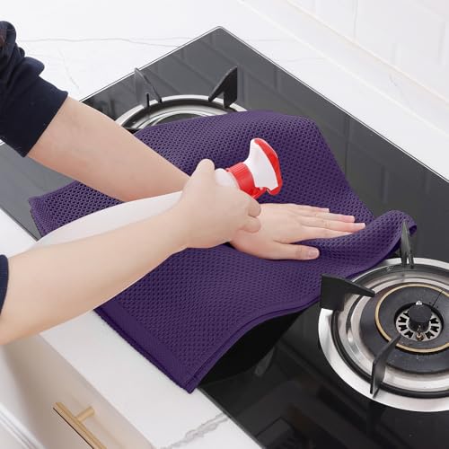 100% Cotton Waffle Weave Kitchen Dish Towels 6 (Eggplant / 13 X 28 - 6 Pack)