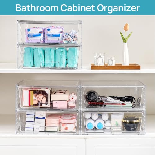 2 Pack Large Clear Stackable Plastic Storage Drawers for Closet (Clear / XLarge)