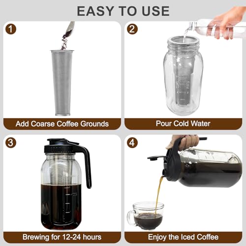 Cold Brew Coffee Maker (Black with Filter & Mat 64oz)