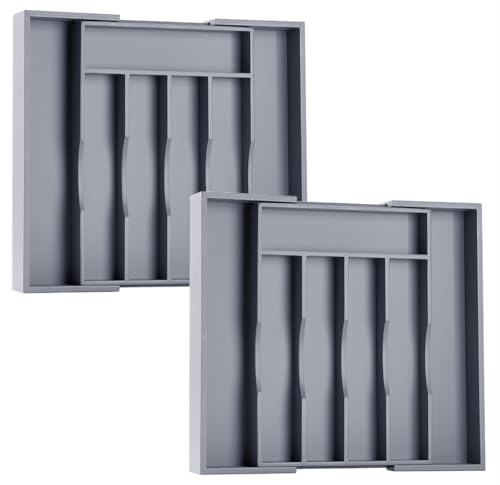 Kitchen Silverware Drawer Organizer and Storage Best Grandpa Grandfather Elder Men Father Day Grandparents Great Papaw Peepaw Grampy Pawpaw Granddad Happy Birthday Christmas Xmas Unique Cool Gifts (Gray / 7 Slots Expandable-2PC)