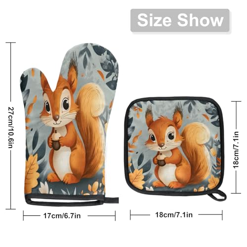 Squirrel Fall Oven Mitts and Pot Holders Sets (Orange)
