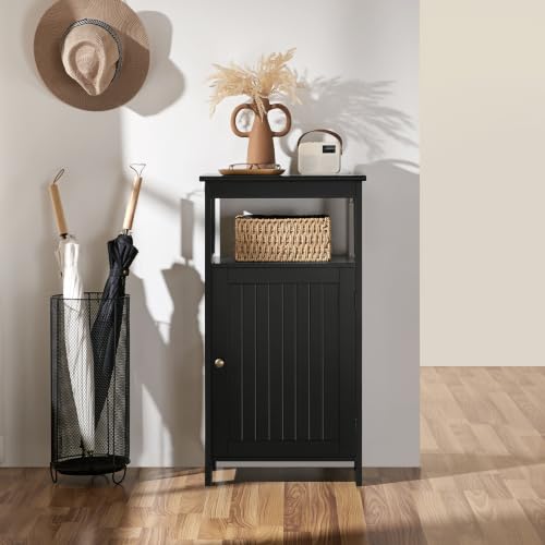 Small Bathroom Storage Cabinet with Door & Open Shelf (Black)