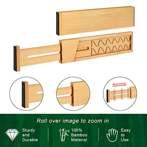 4 Pack Bamboo Drawer Dividers Organizer with Inserts 2.6'' High (Beige / 12.5-21.7 INCH)