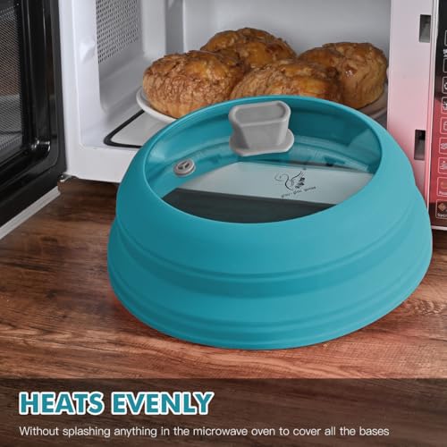 Microwave Splatter Cover Glass Cover Splatter Guard Lid with Collapsible Silicone for Food Cover Plate Cover 11.8 inch Blue (Blue / 11.8 inch)