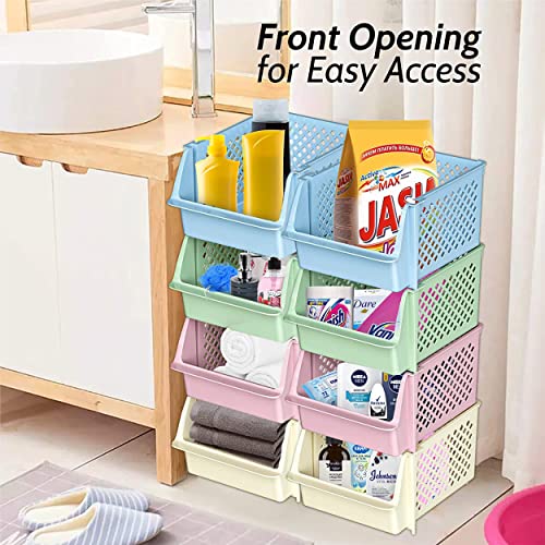 Stackable Storage Bins Open Front for Pantry Storage (4 Pack / Multicolor)