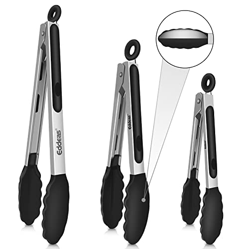 Kitchen Tongs Up To 600°F Silicone Tongs for Cooking 3Pcs 7 (7+9+12 inch / Black 3Pcs)