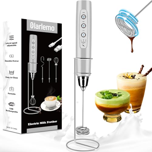 Milk Frother Handheld Rechargeable with Stand (with stand / Silver)