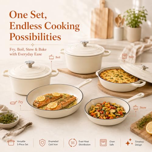 enameled cast iron cookware set (White)