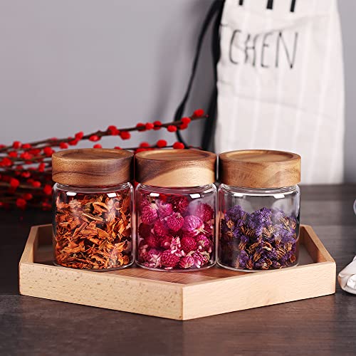 3 Packs Glass Food Storage Jars with Screw Airtight Seal Acacia Wood Lids (clear 3set)