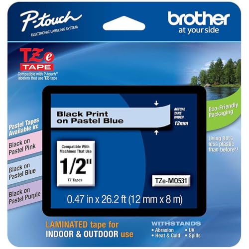 Genuine P touch TZE (Black on Pastel Blue / 12mm / Pack of 1)