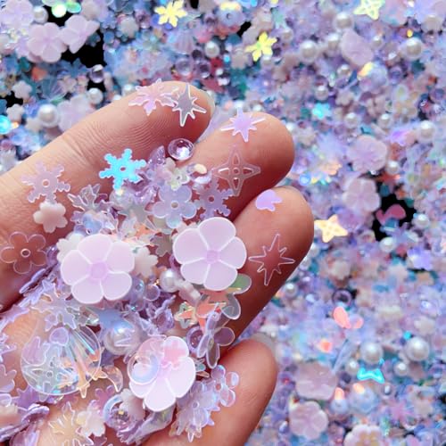 Sequins Holographic Polymer Clay Slices Nail Glitter 3D Holographic Snowflake Shell Butterfly Plum Blossom Nail Sequins Slices Polymer Clay Nail Decals for DIY Nail Decoration (52-Purple)