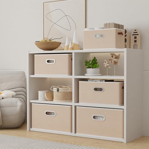 Foldable Storage Baskets for Shelves (16.9x11.8x10.2inch(4-Pack) / Beige)