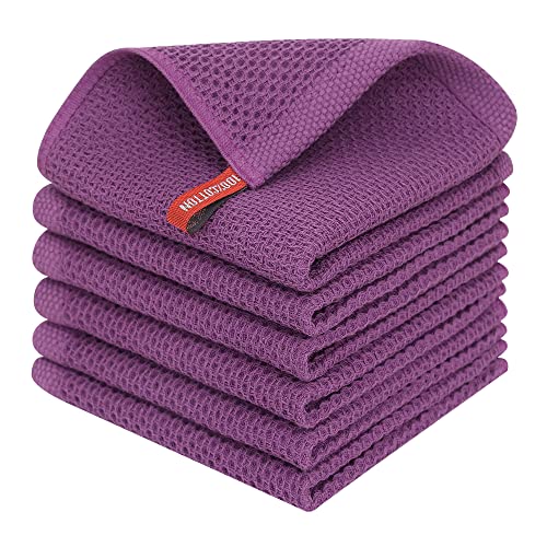 100% Cotton Waffle Weave Kitchen Dish Cloths 6 (Purple / 12 X 12 - 6 Pack)