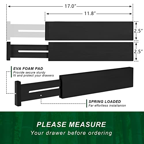 4 Pack Bamboo Drawer Dividers 2.6" High (Black / 12-17 INCH)