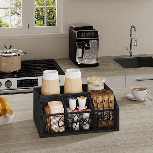 Coffee Station Organizer for Countertop (Iron Mesh-Black / 1 Tier)