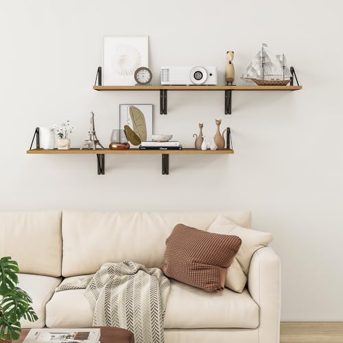 16W x 12D Deep Floating Shelves Set of 3 Oak (Oak With Black Metal Bracket / 16Wx12Dx5.8H)
